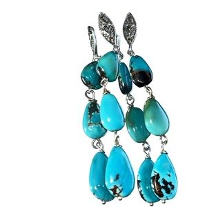 Navajo Turquoise tear drop earrings with Sterling Silver Diamond Shape accent